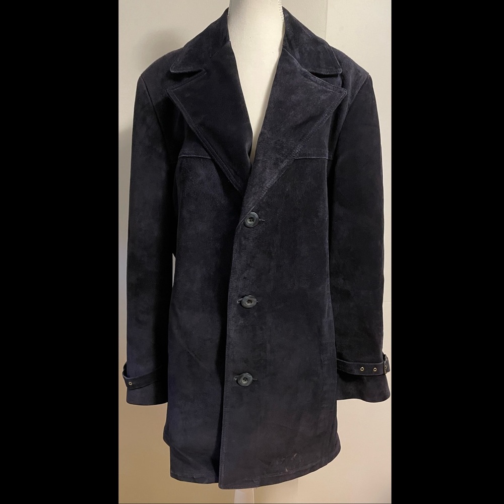 Vintage Nordstrom Blue Suede Coat medium large